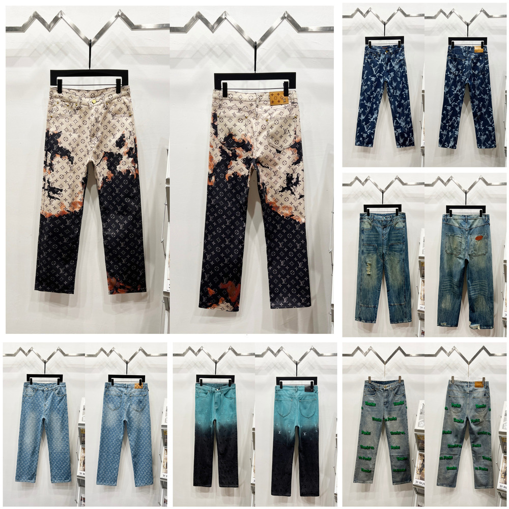 Denim pants Designer Jeans Luxury Vintage Washed Distressed Ripped Embroidery Hip Hop Full Letter Paris Straight Letter Print Jeans Unisex sweatpant