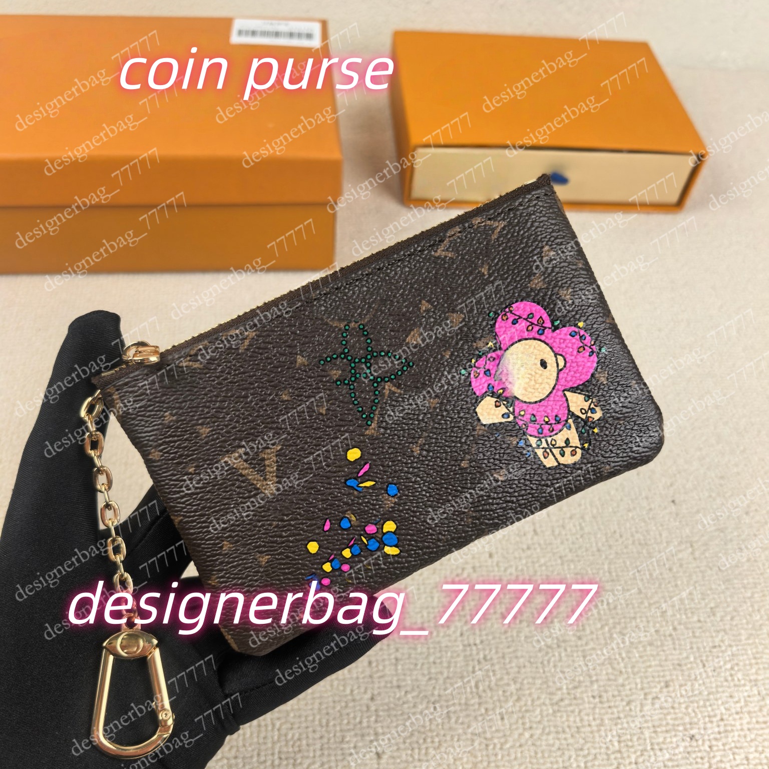 Luxe Key POUCH Designers Sacs Mini Portefeuille Mode Femmes Hommes Porte-clés Bague de crédit Porte-monnaie Porte-monnaie Sac à poussière avec bo