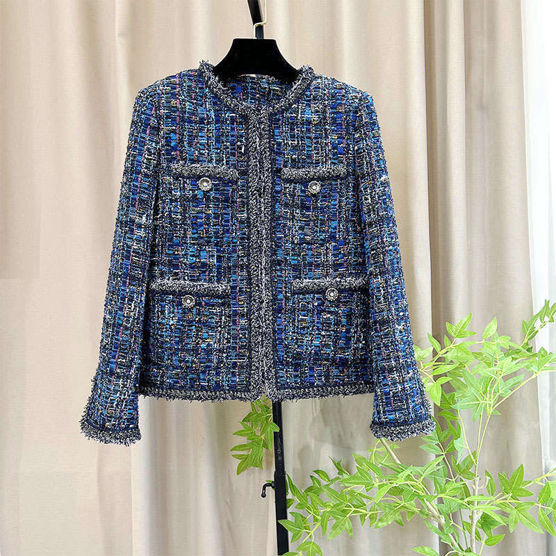black Tweed Jacket Autumn Blue Winter Womens Jacket Coat Classic Ladies Tassel Braided Woolen Outwear Casual Woman Jacke Fashionable luxury jacket N