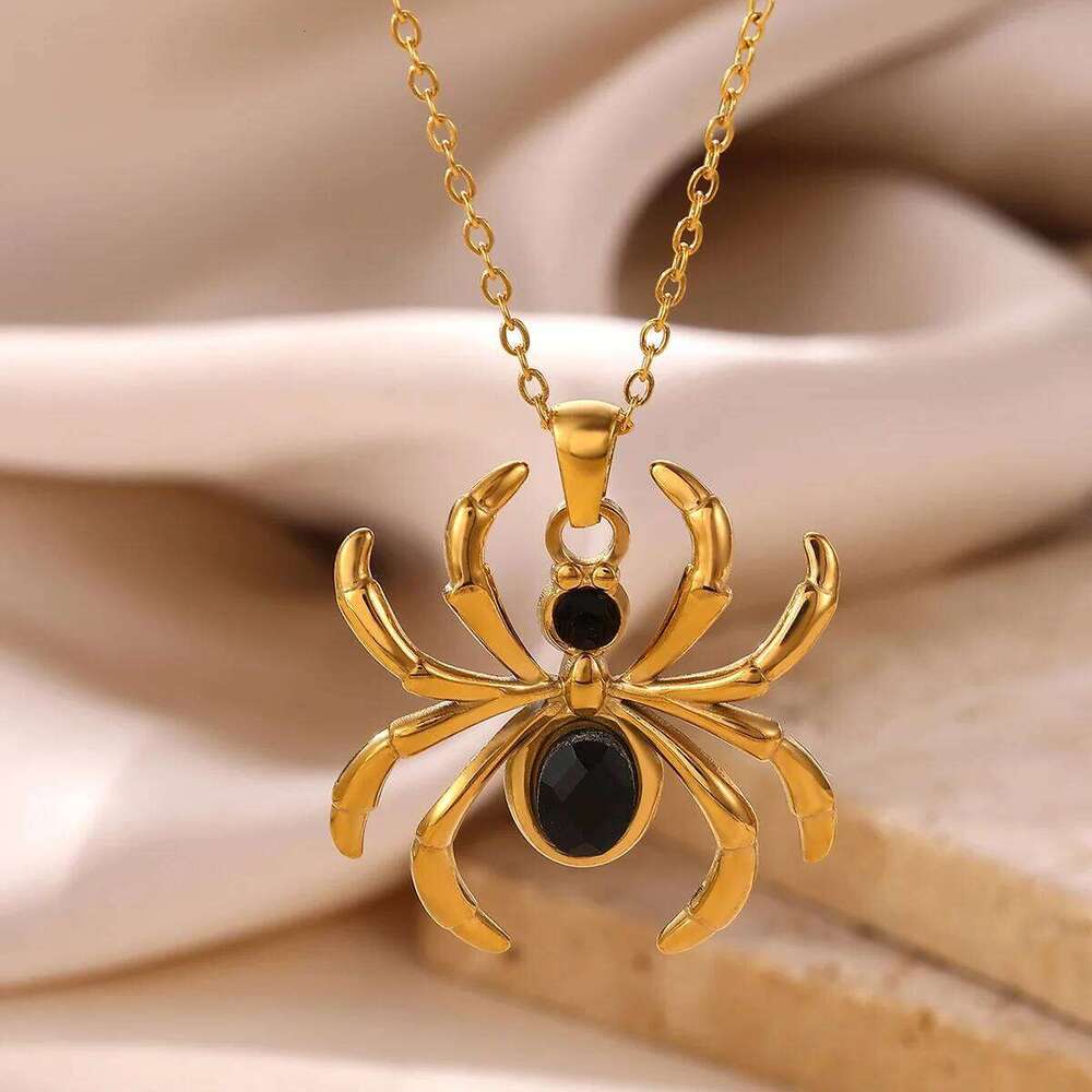 Gothic Vintage Spider Pendant For Women Men Gold Color Stainless Steel Necklace Animal Halloween Jewelry Punk Gifts 638ec
