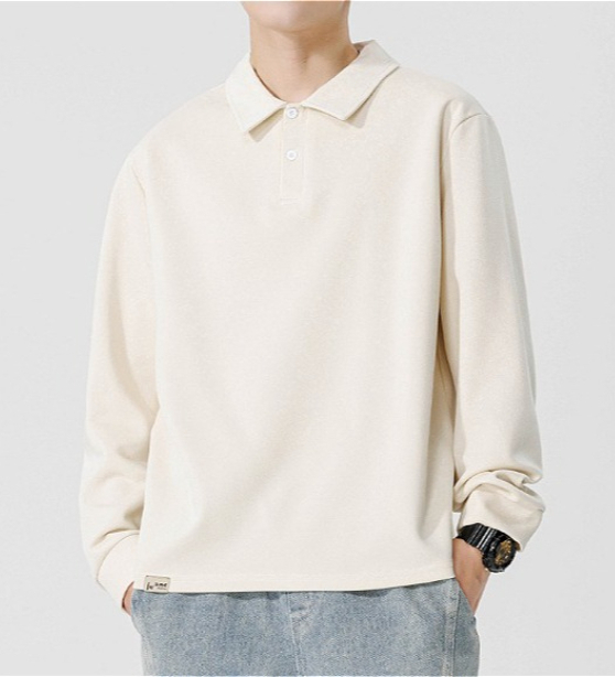 a614 Men Long-sleeved Autumn and Winter Heavy Loose Solid Color Lapel Youth Casual