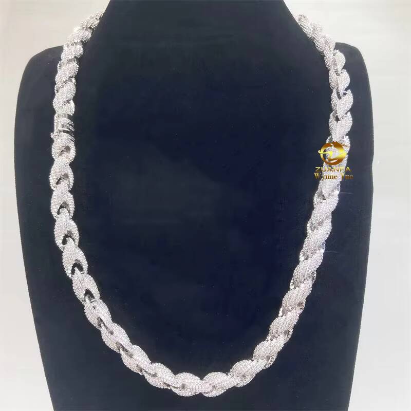 Custom Iced Out Rare 8mm/10mm 925 Sterling Silver Moissanite Diamond Rope Chain Necklace
