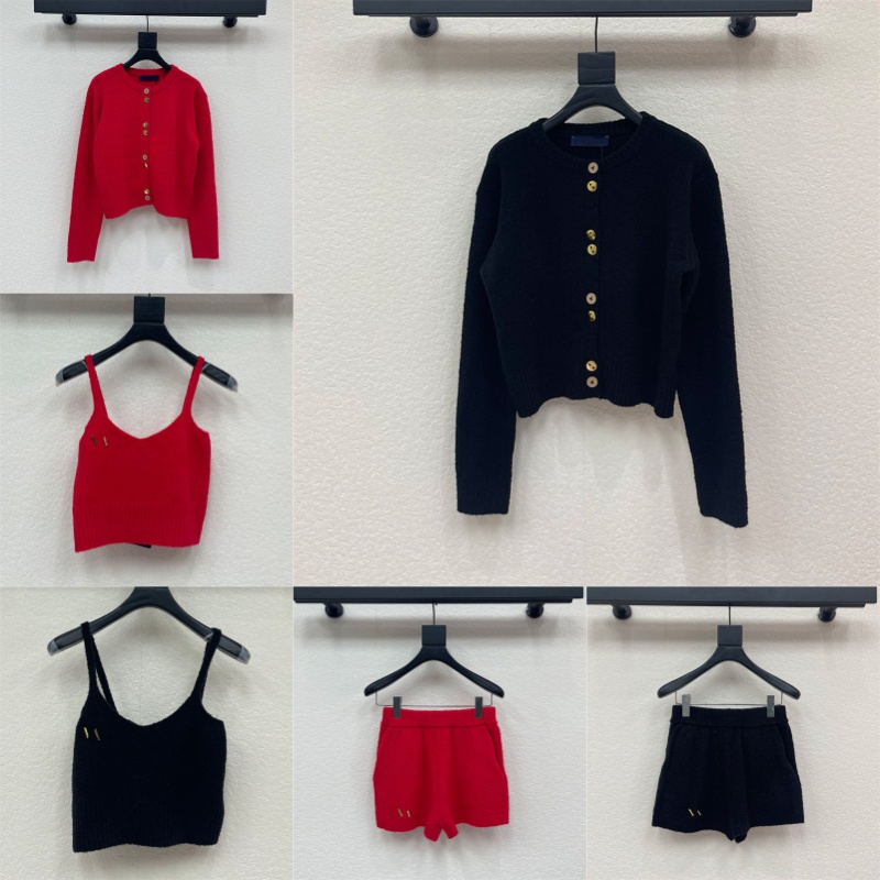 Cardigan court Vintage pour femmes, coupe cintrée, débardeur en tricot, short confortable à taille élastique