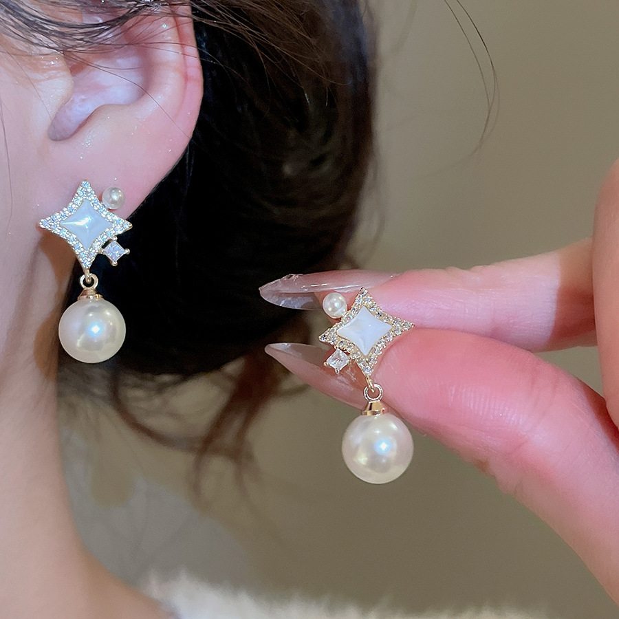 Real Gold Plated Silver Needle Zircon Pearl Niche High-End Elegant Daily Commute Versatile Earrings for Women-image-1091862029