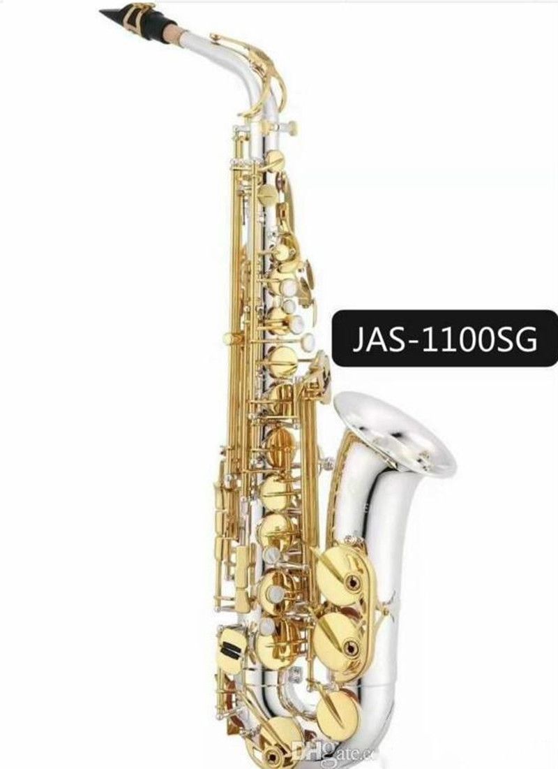 JAS-1100SG Alto Saxophone Eb Tune Brass Musical Instrument Nickel Silver Plated Body Gold Lacquer Key Sax with Case Mouthpiece-image-490591242