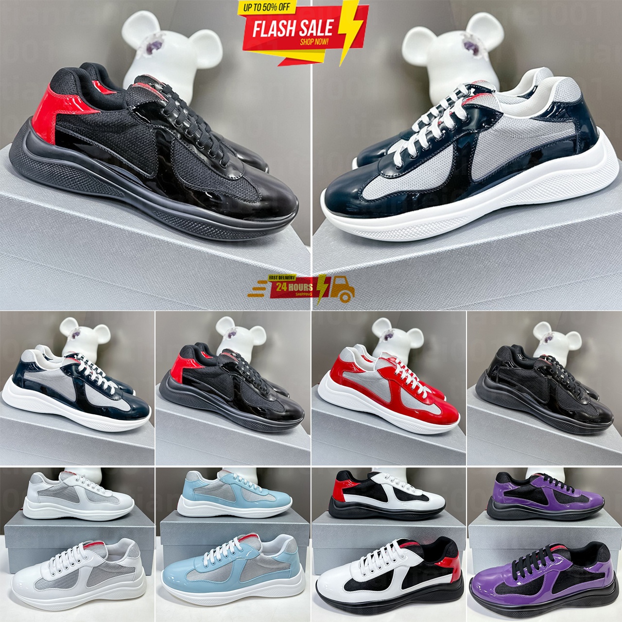 WITH BOX Americas Cup Designer Sneakers Mens Trainers Womens Luxury Casual High quality Patent Leather nylon Mesh outdoor out of office Athletic Sho