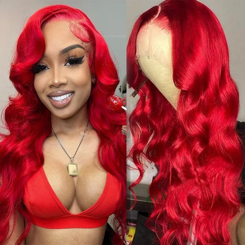 Vibrant Red Body Wave Human Hair Wigs 13x4 13x6 HD Lace Frontal Wigs With Baby Hair Brazilian Transparent Glueless Ready To Wear For Women 43$