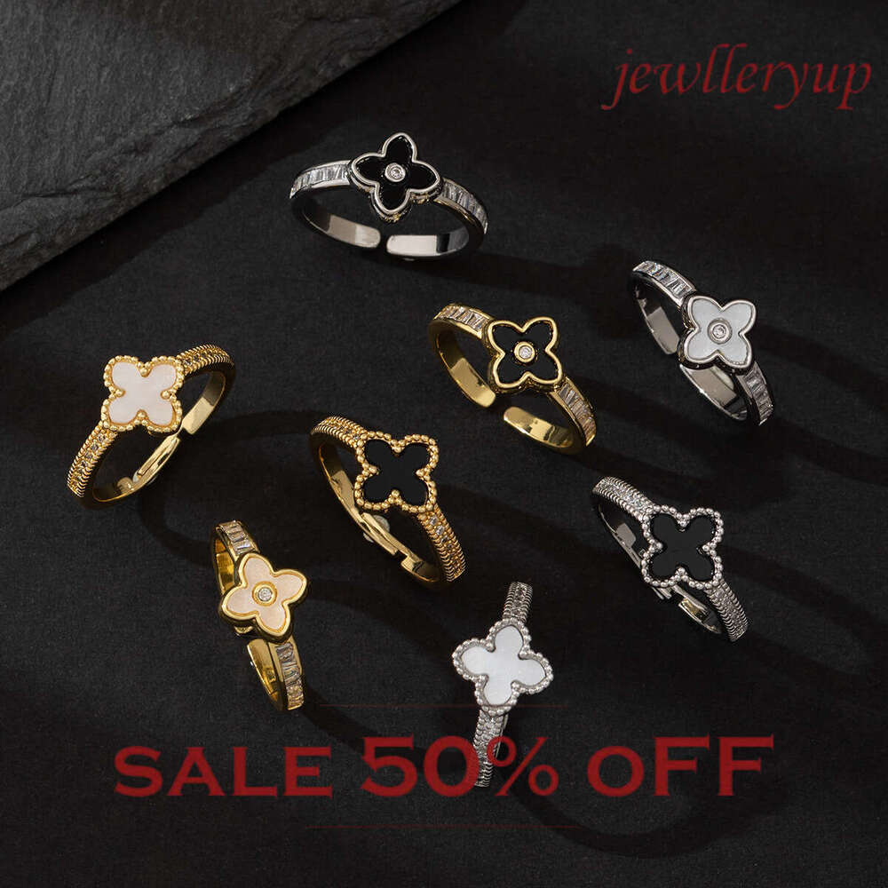 Mother-of-Pearl Ring Niche Four-Leaf Mori Style Unique Korean Version Simple and Cute Lucky Clover Ring Campus Daily