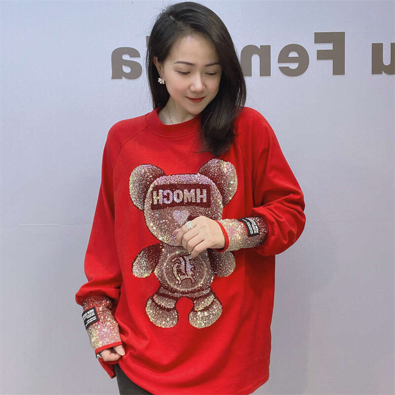 Fashion Diamonds T Shirts Women Clothes Loose Cartoon Pattern Casual Full Sleeve Tops Tee Femme Plus Size for