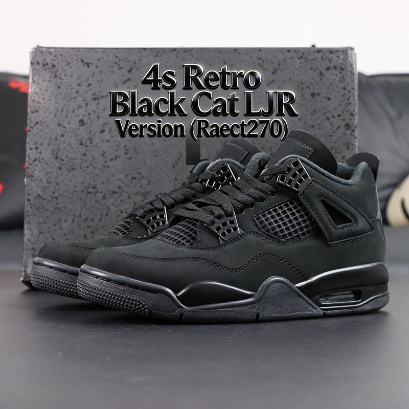 Chaussures de basket-ball Black Cat LJR Grade avec boîte 2025 4s Black Light Graphite Classic Foam Midsole jumelées Nubuck Upper S2 Top Version B