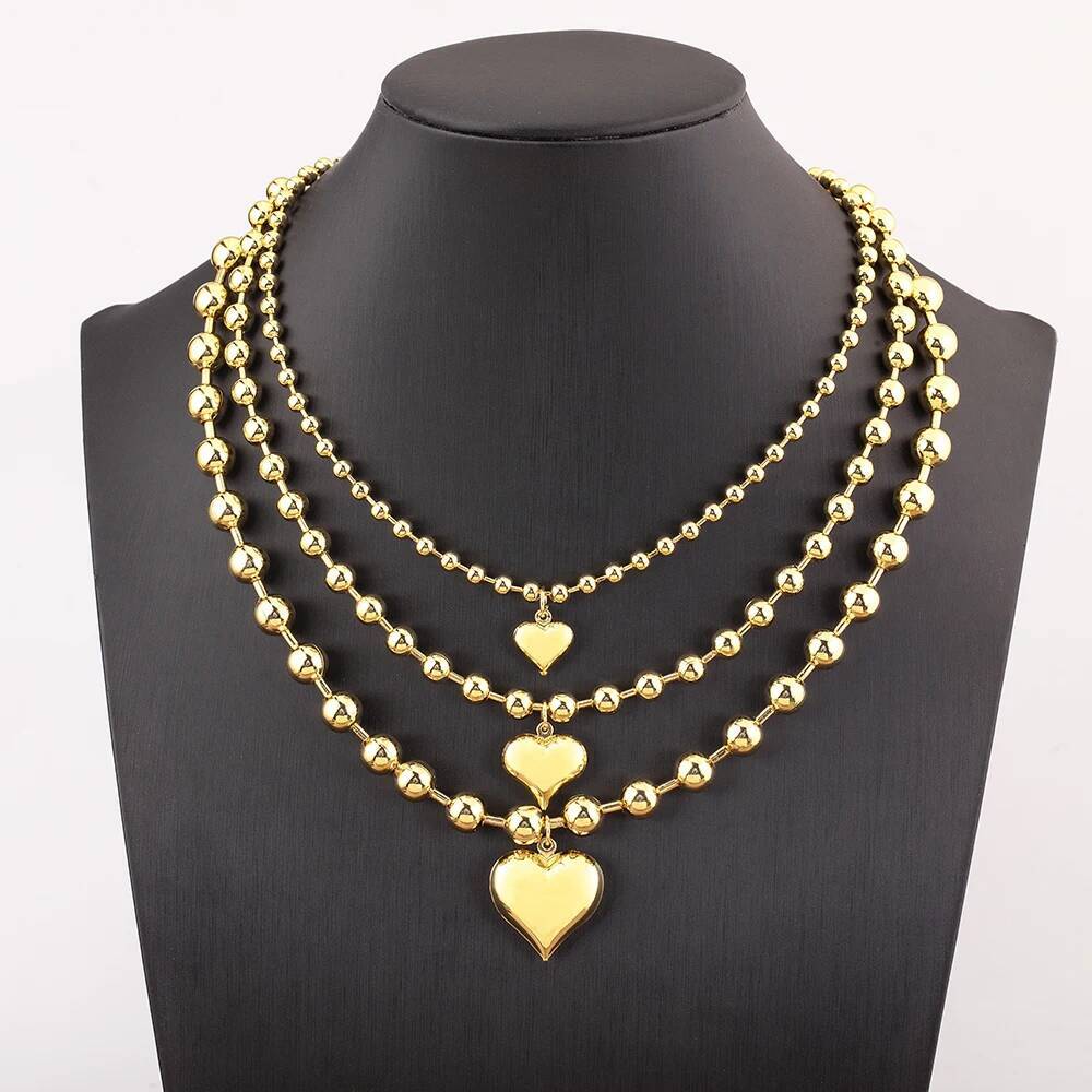 Nidin New Trendy Heart Shape Round Beads Charm Pendant Necklace For Women Men Valentine's Day Adjustable Jewelry Accessories designer luxury