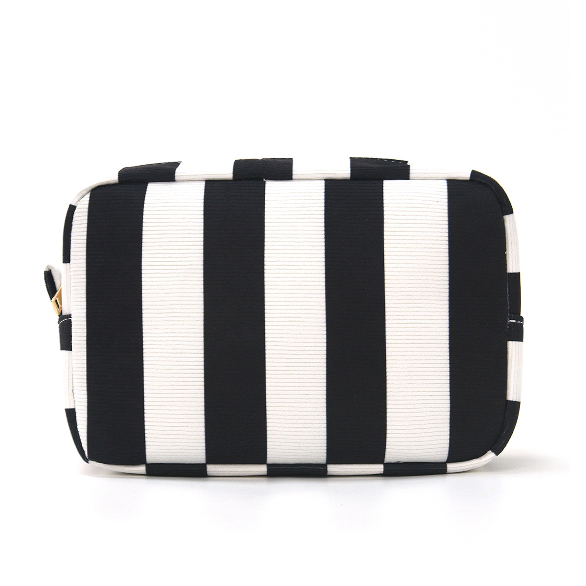 Trousse de toilette en velours côtelé à motifs de bandes à la mode O10 - Sac à main de rangement polyvalent de grande capacité