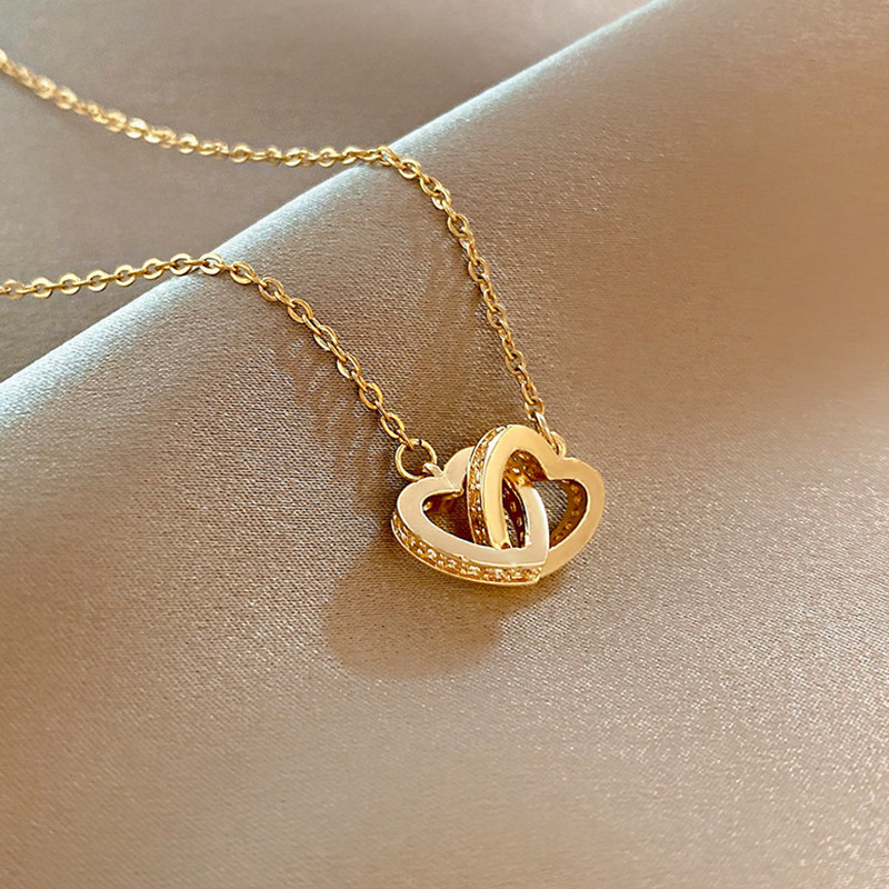 Luxury Brand Designer Jewelry Luxury Brand Designer Jewelry Heart Double Ring Steel Necklace For Women 18K Gold Light Luxury Niche Design Sense Eleg