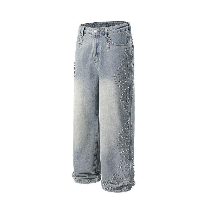 Jeans pour hommes Vintage Gemstone Baggy pour hommes droites lâches Ropa Hombre Denim Pantalon High Street Washed Casual Pantalon cargo unisexe