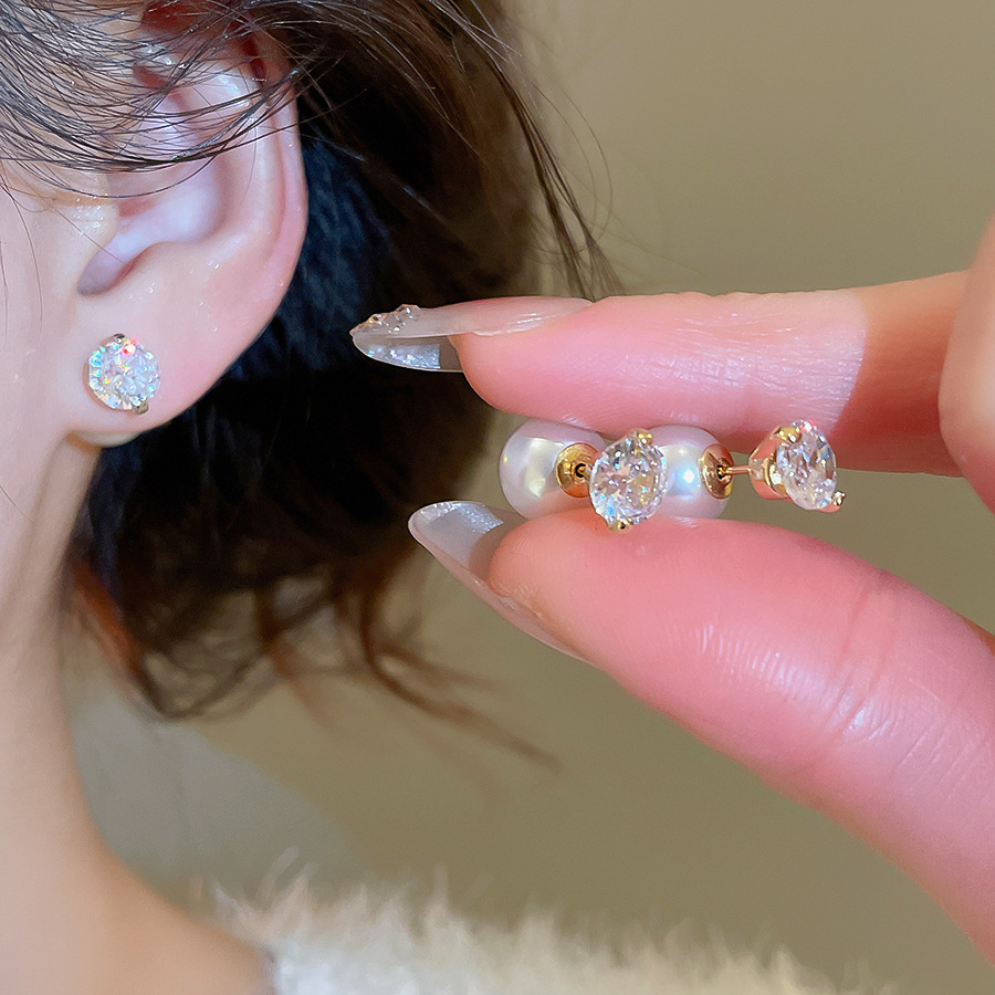 Silver Needle Zircon Round Pearl Casual Fashion Simple Elegant Versatile Light Luxury High-end Feel Earrings for Women-image-1091998459
