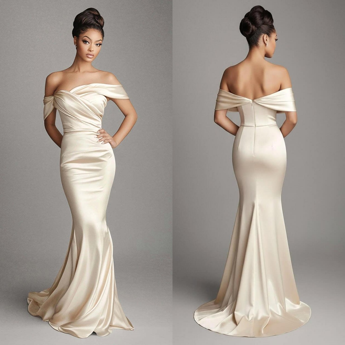 Elegant Off The Shoulder Satin Mermaid Long Bridesmaid Dresses Plus Size Ruched Floor Length Maid Of Honor Wedding Dresses Vestidos De Festa BC21842