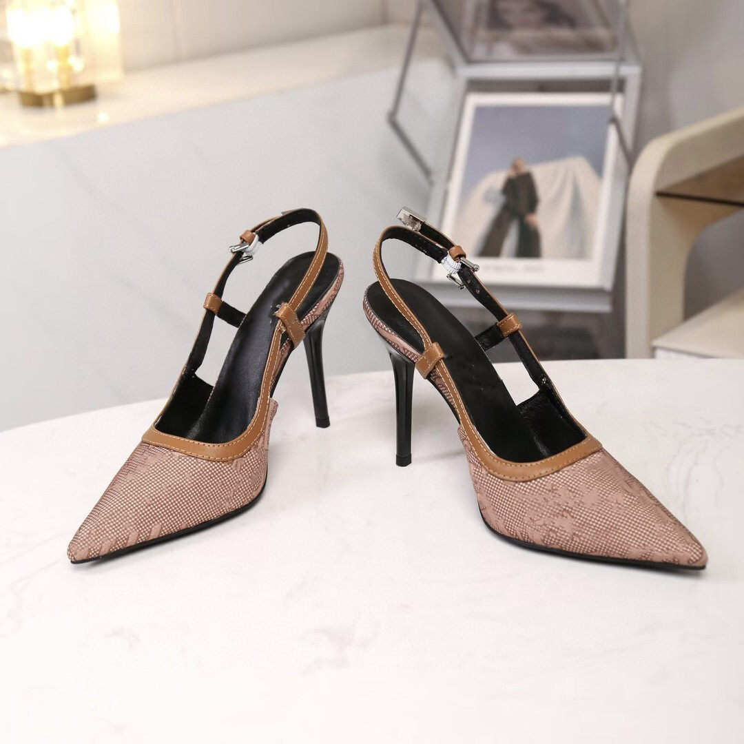 10A Top-Quality Designer Women's High Heels, Pointed Toe with Bow Mesh, Sexy Sandals, Luxurious Fashion Back Strap, Classic Kitten Heel, Women&
