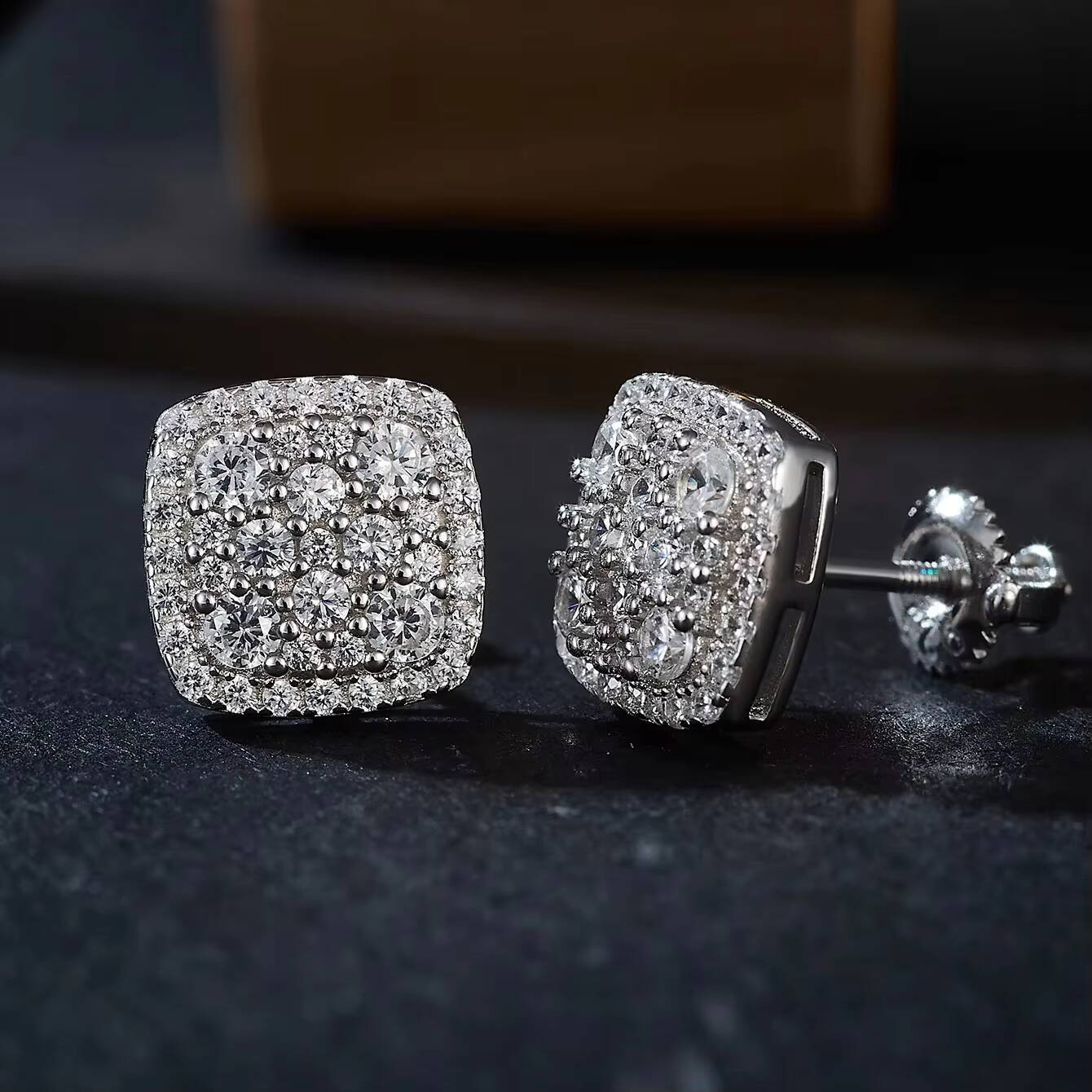 Luxury Rhodium Plated Fine Lab Grown Diamond Earrings VVS Moissanite Custom Women S925 Sterling Silver Stud Earrings-image-1091951493