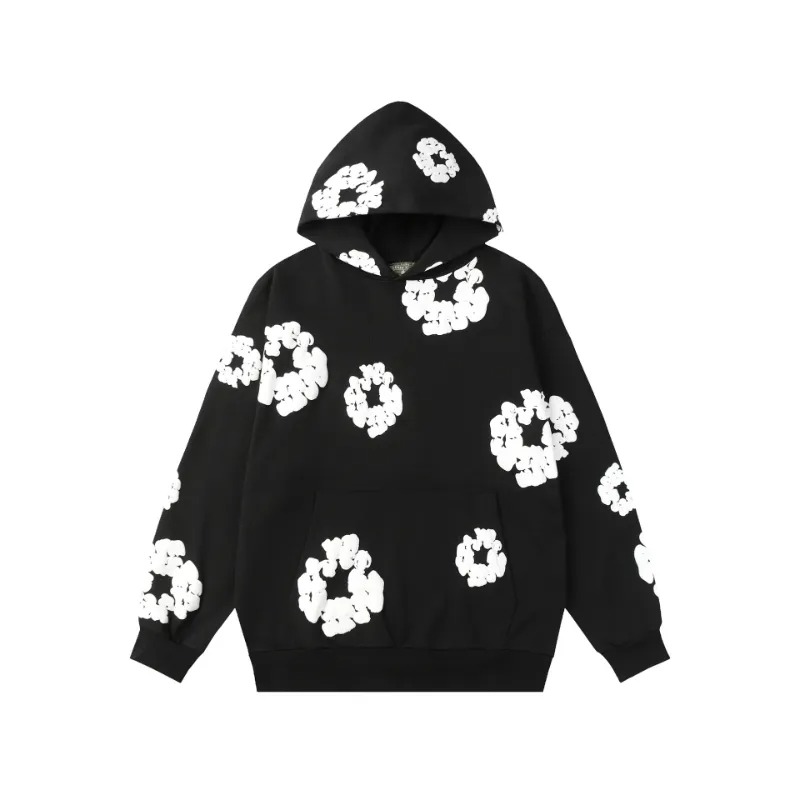 Denim Hoodie Designer Hoodie Mens Graphic Hoodie Sweatshirts Printed Set High Street Loose Fit Hoodie Tracksuit Tapered Track Pants 3D Kapok Flower