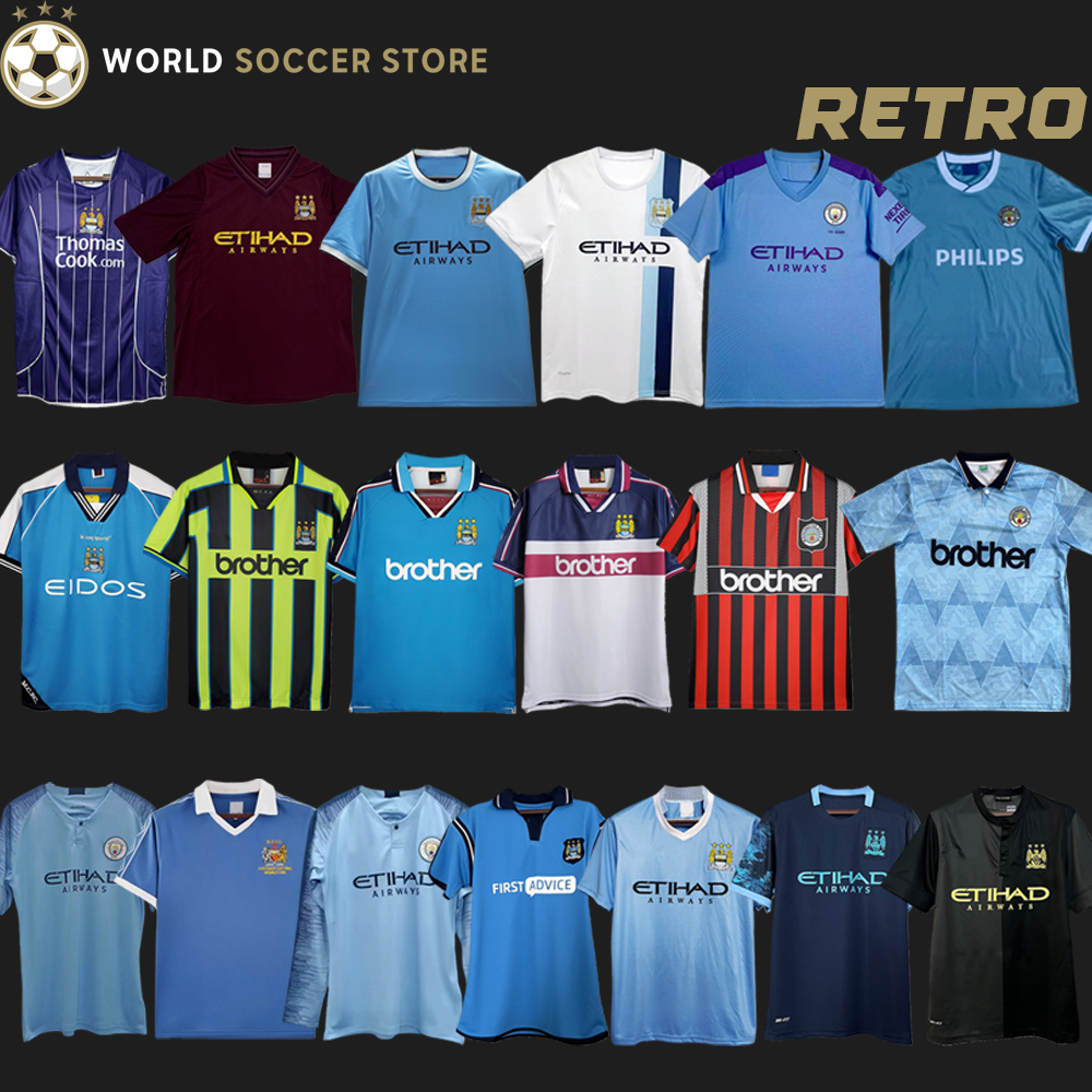 Maillots de football rétro Manchester City Maillots de football classiques Tops Kits Hommes Enfants AGUERO SILVA KOMPANY TOURE HART ZABALETA FERN