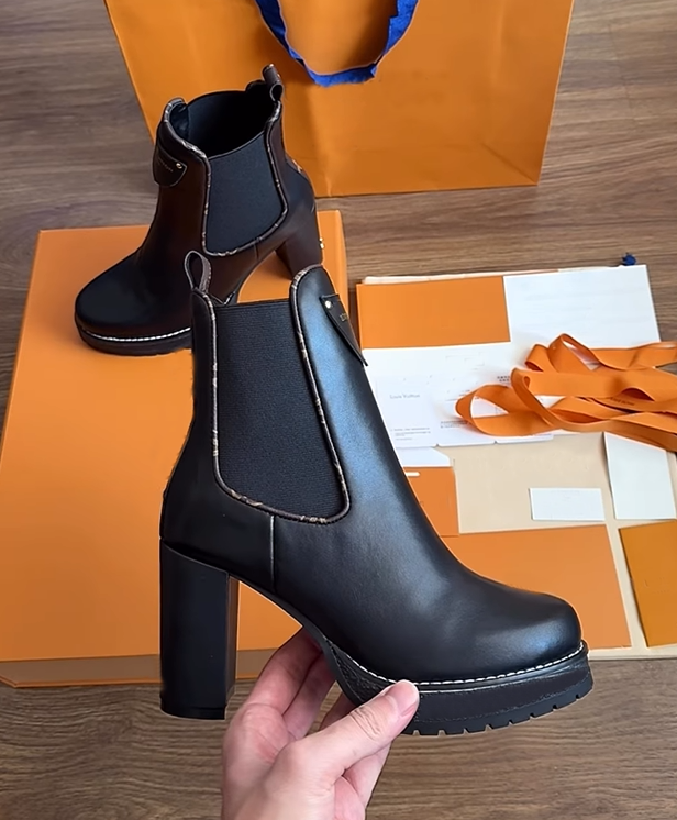 Women Ankle Boots Knight Boot Women's Black Heeled Boots Luxury Designer Winter Party Wedding Dress High heels pumps Block heeled Calfskin Blac