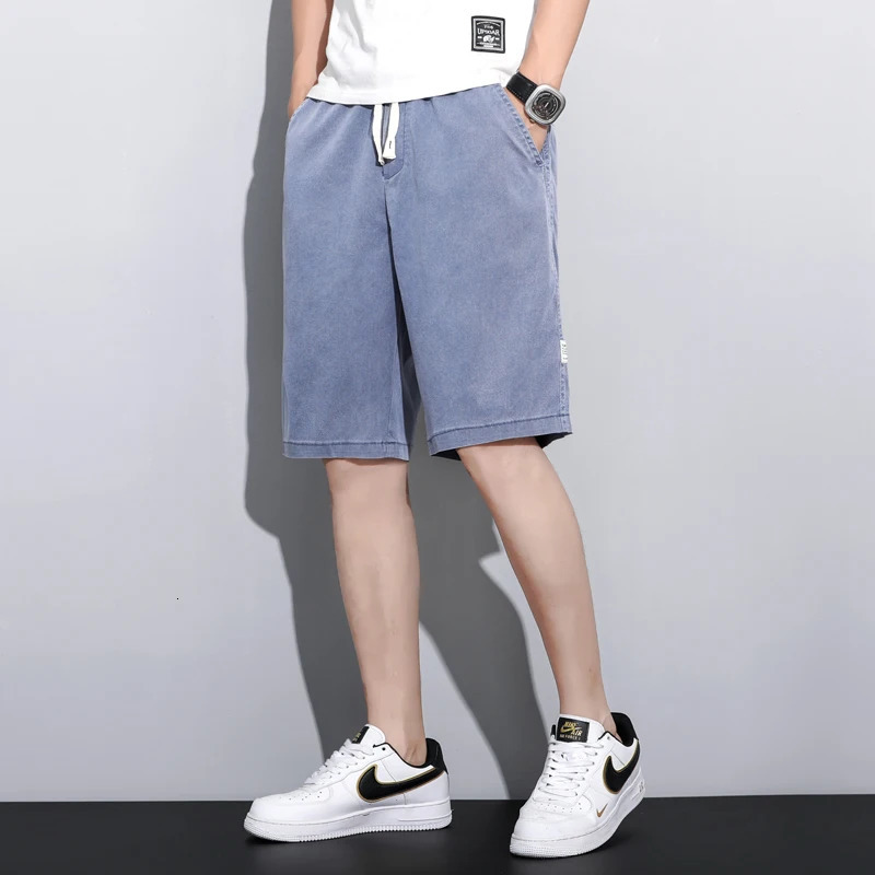 Soft Cosy Lyocell Thin Mens Denim Shorts Summer Clothes Loose Pants Drawstring Elastic Waist Korea Casual Short Plus Size M5XL 260114