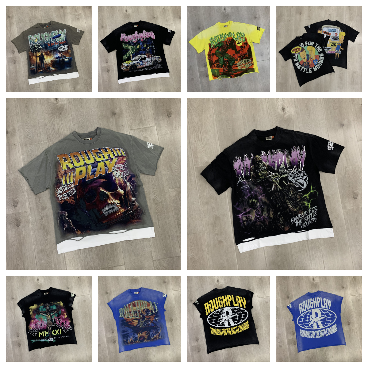 Men's T Shirts RoughPlay T-Shirt American Cotton Retro Style Short Sleeve Men Women Jesus Print Skull Rockabilly Washed Out T-Shirt Vintage Tee