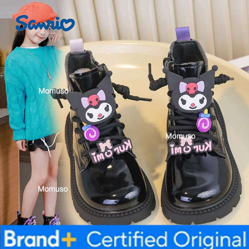 Sanrio enfants princesse chaussures mignon Kuromi semelle souple filles en cuir confort antidérapant 2025 automne hiver nouveaux enfants bottes c