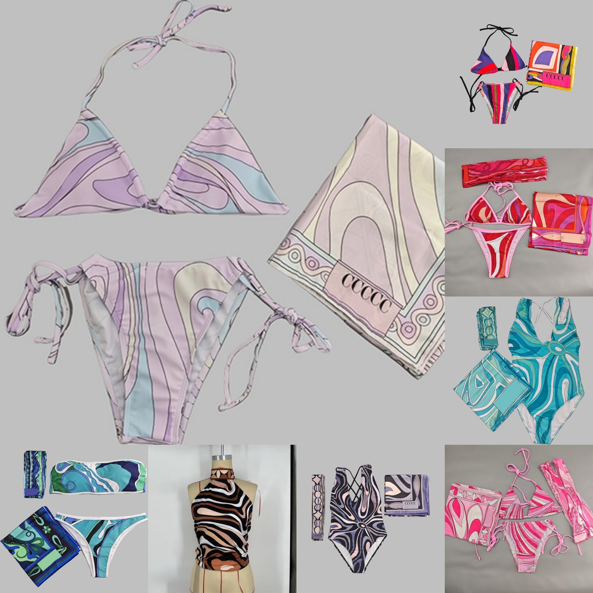 Designer Rainbow Bikinis Swimwear Scarf Headband Brand Women Swim Cover Up Skirt Sarong Luxury Cup Up Swimsuit Summer Beach Vacation Outfit Resor-image-1096279411