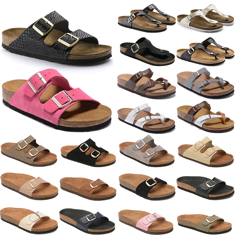 Free shipping Designer Slide Slippers Soft Cork Footbed Slides Men Women Soft Cork Sole Leather Sandals Summer Beach Non-Slip Home Outdoor Casual