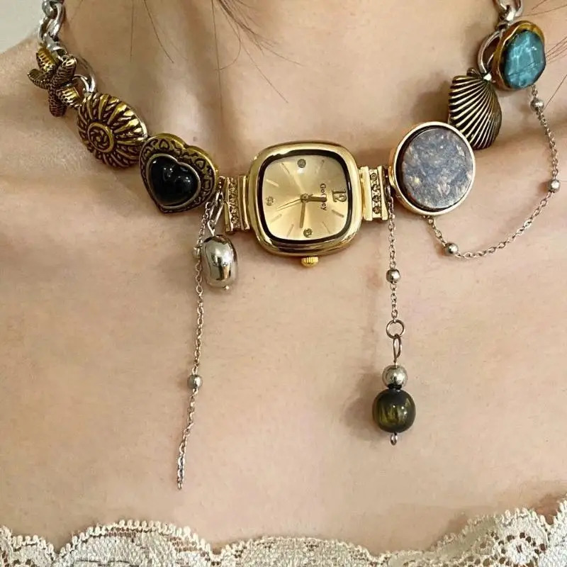 Montre Punk pour femmes, pendentif, collier, rétro, élégant, tendance, ras du cou, exagéré, bijoux de fête, accessoires, cadeau, 260109