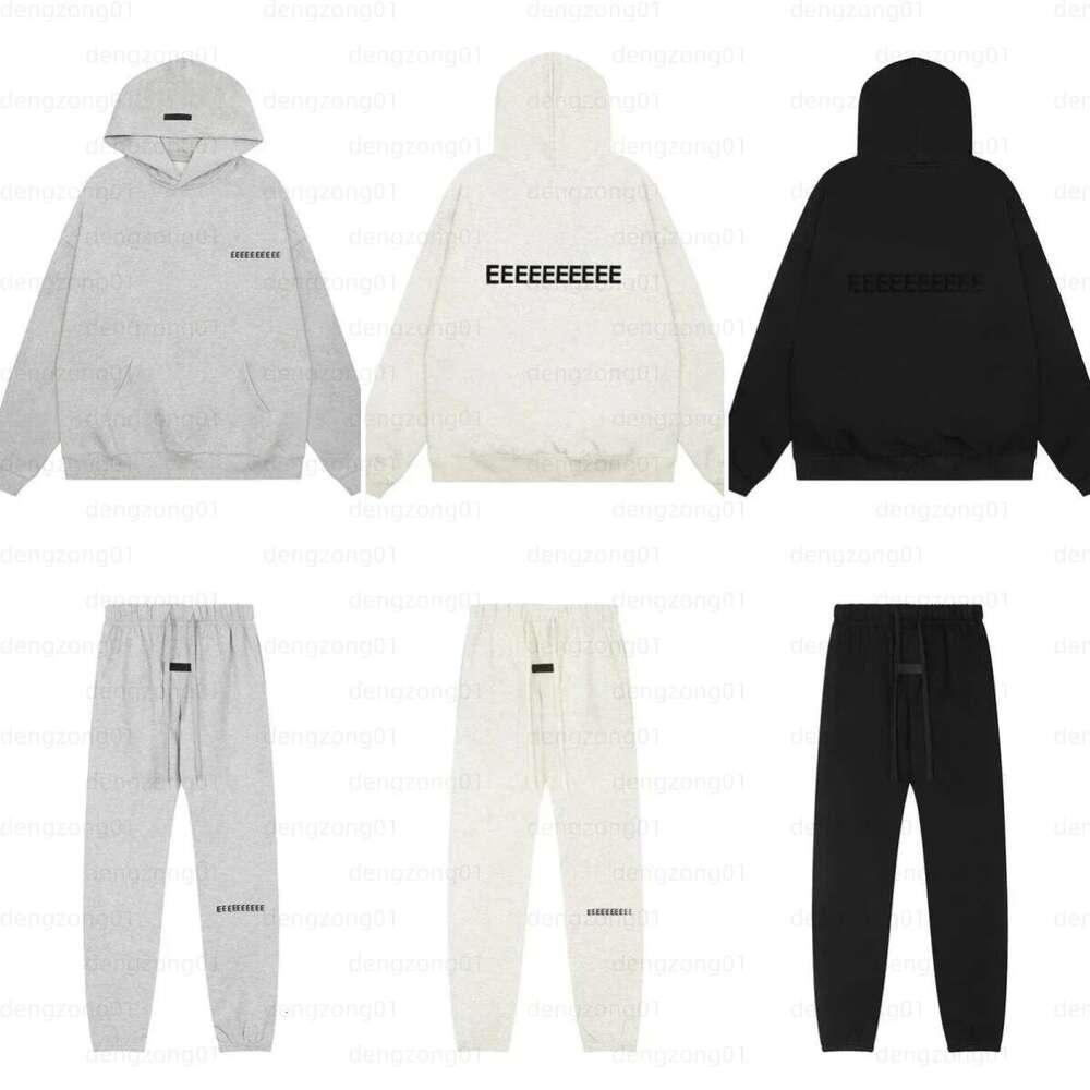 Men's Hoodies Luxury Oversized Two Rows Flocked Letter Logo For Men Brand Design Women's High Street Loose Hoodie Set LD02
