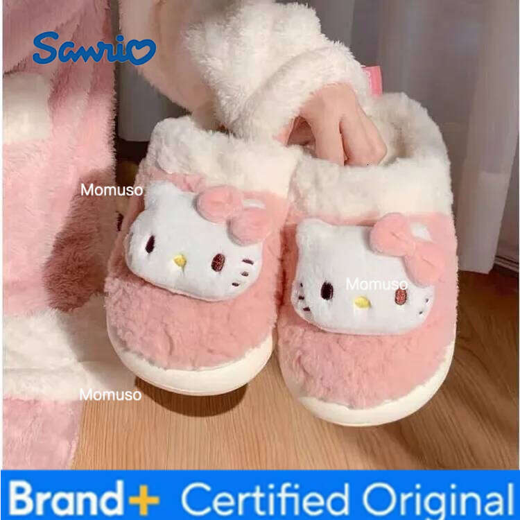 Sanrio Fashion Couple Winter Toe Wrap Warm Plaid Cotton Slippers Thick Soft Sole Slides Men Women Indoor Floor Flat Home Non-slip Shoes H260115
