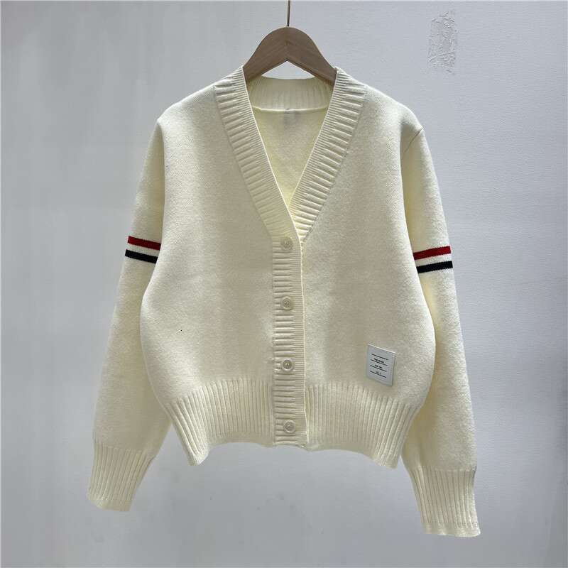 Spring arrivals new TB designer Lapel Cardigan Front And Back Puppy Embroidery Pocket Long Sleeve Striped Knitted Sweater Thick Zipper Jacket knitte
