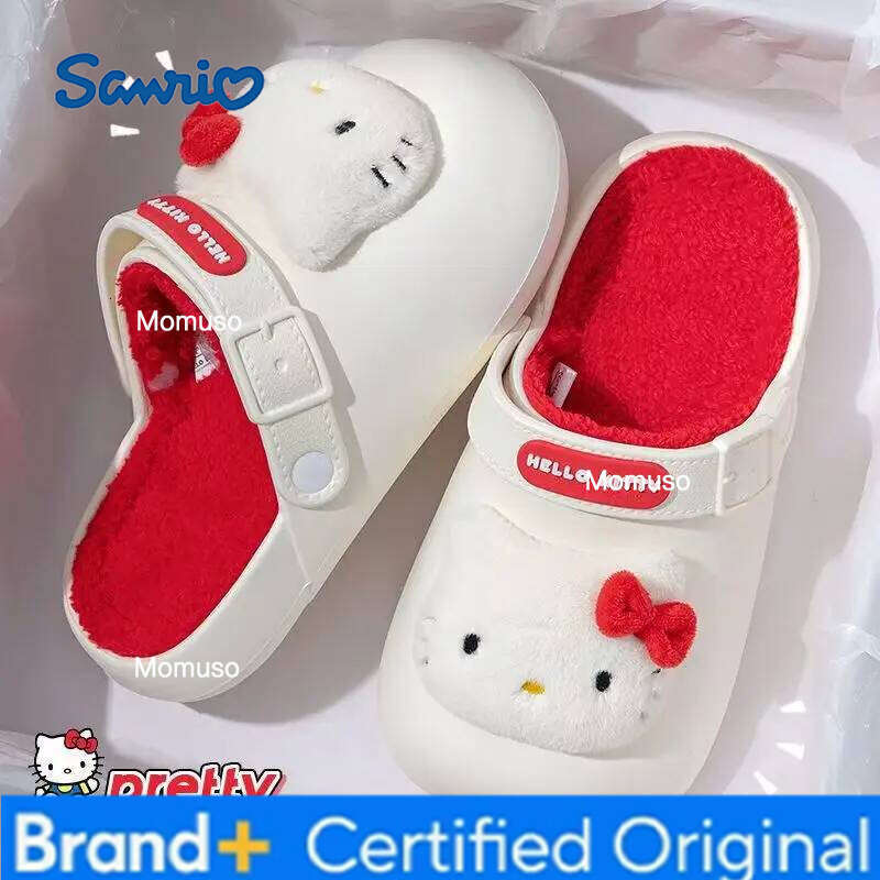 Sanrio Cute HelloKitty thick plush slippers, daily home use, comfortable and warm, suitable for all ages H260115