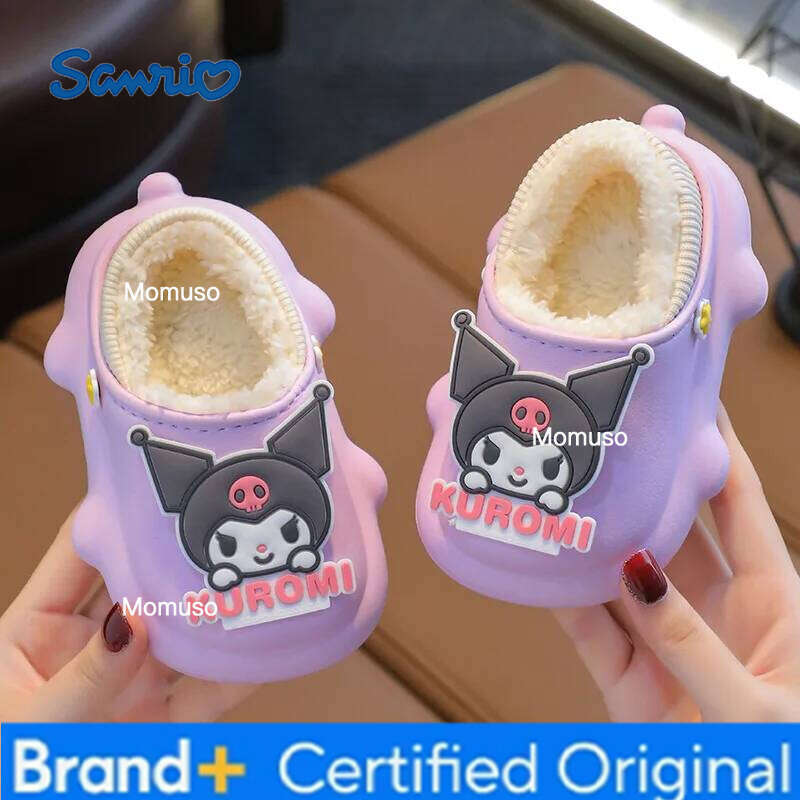 Sanrio Kids'Slippers House Cartoon Kuromi Winter EVA For Girls Fur Warm Anti-slip Soft Bottom Purple Shoes Size 22-36 H260115