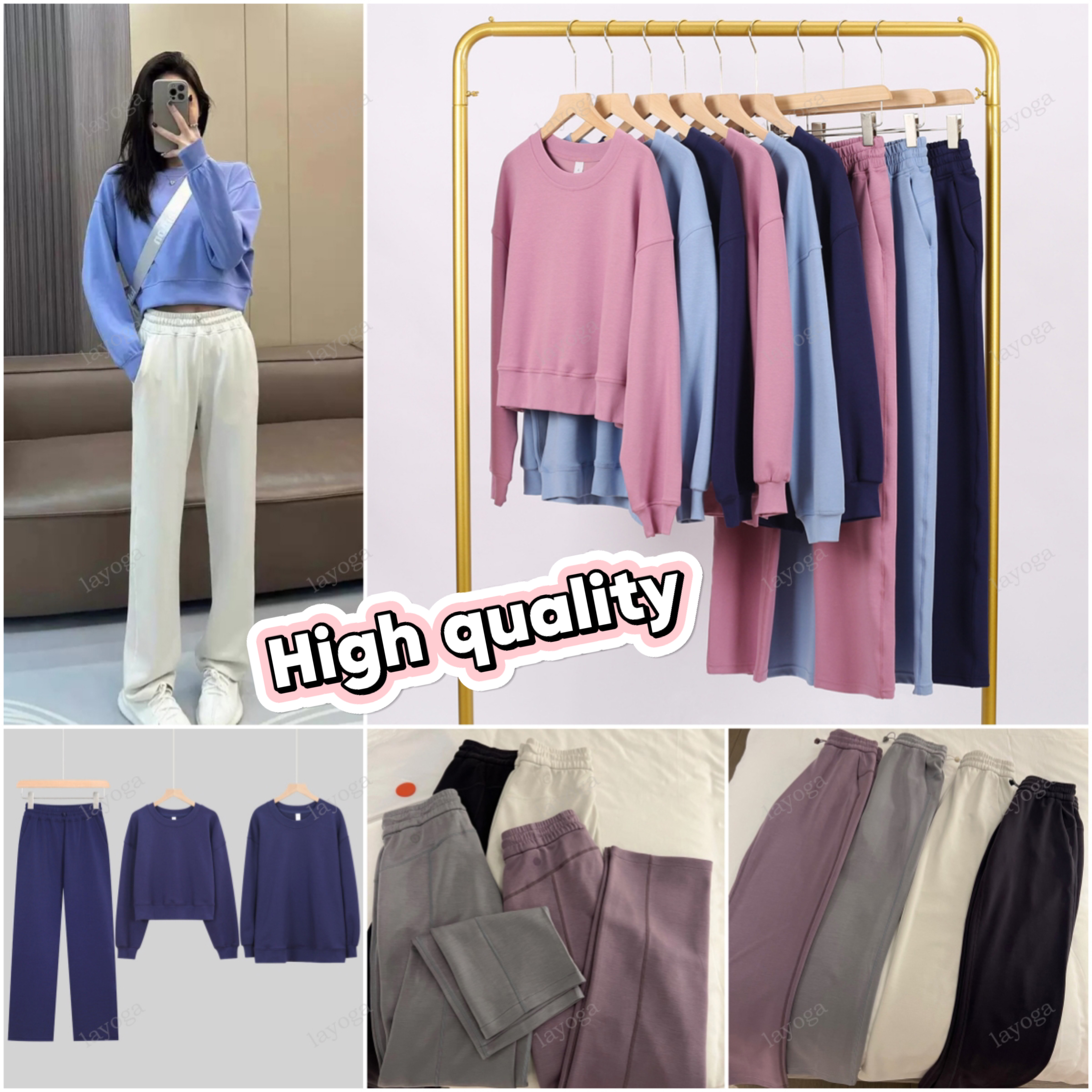 Ensemble de yoga pour femmes, couche d'air, col rond, sweat à capuche ample + pantalon Air, série Softstreme, sweat-shirt court surdimensionné, d