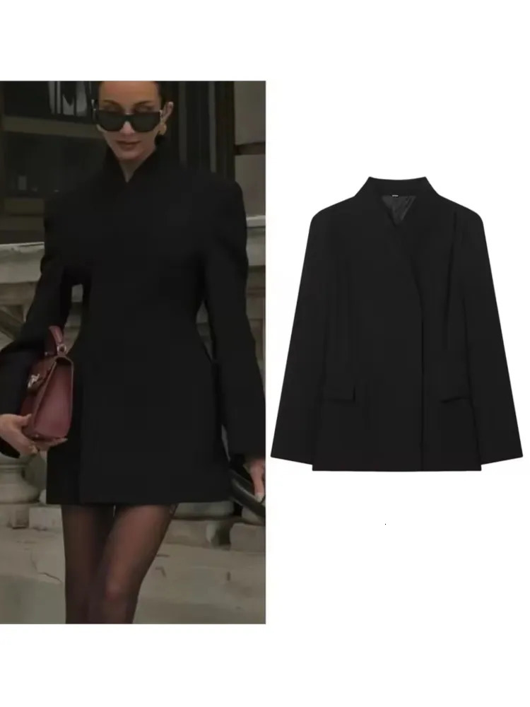 Autumn Women Simple Blazer V Neck Long Sleeve Womens Casual Pocket Coats Chic Female Tops 260114 4f