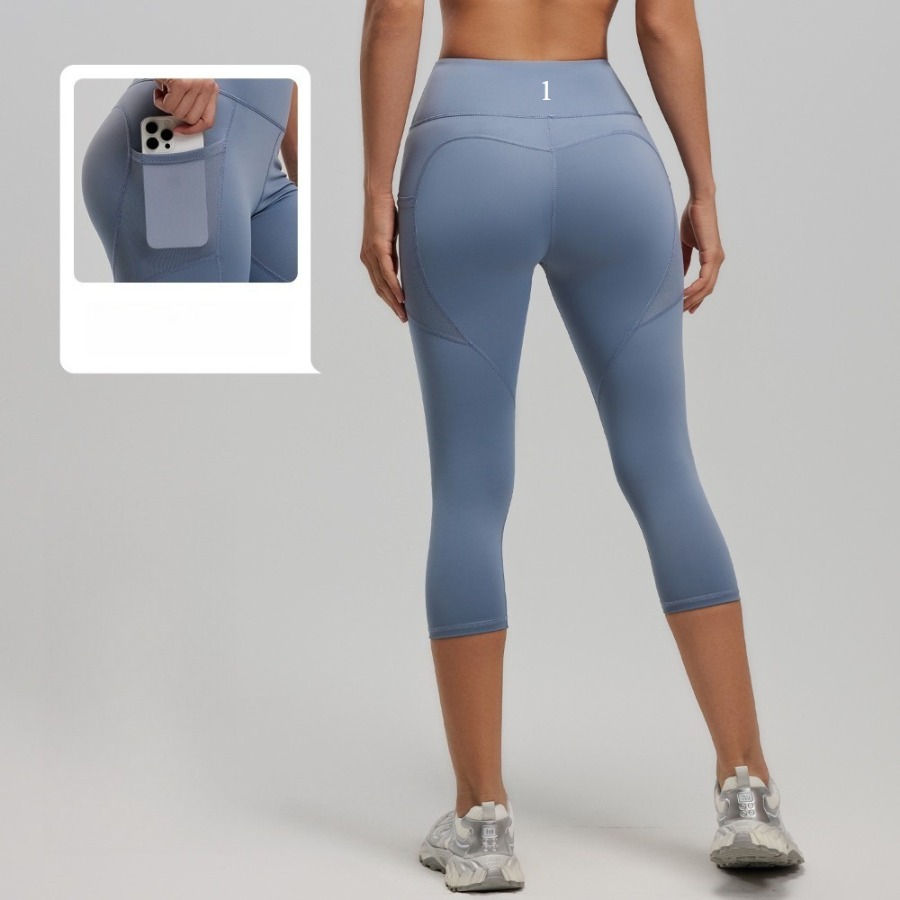 Leggings de cintura alta 7/8 para mujer, pantalones capri, mallas elásticas de entrenamiento con bolsillo para teléfono