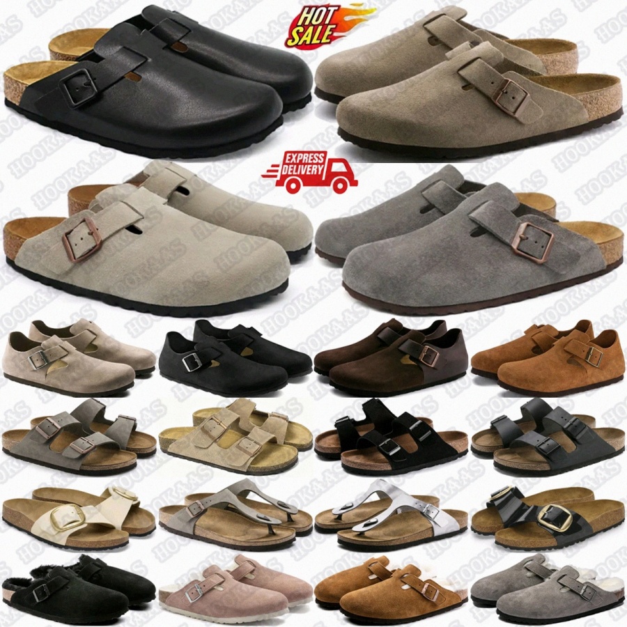 clogs slides designer slide clog sandals women slipper men Boston sandal slippers Arizona Soft Footbed Grip Shearling Stone Suede BlackcZff#