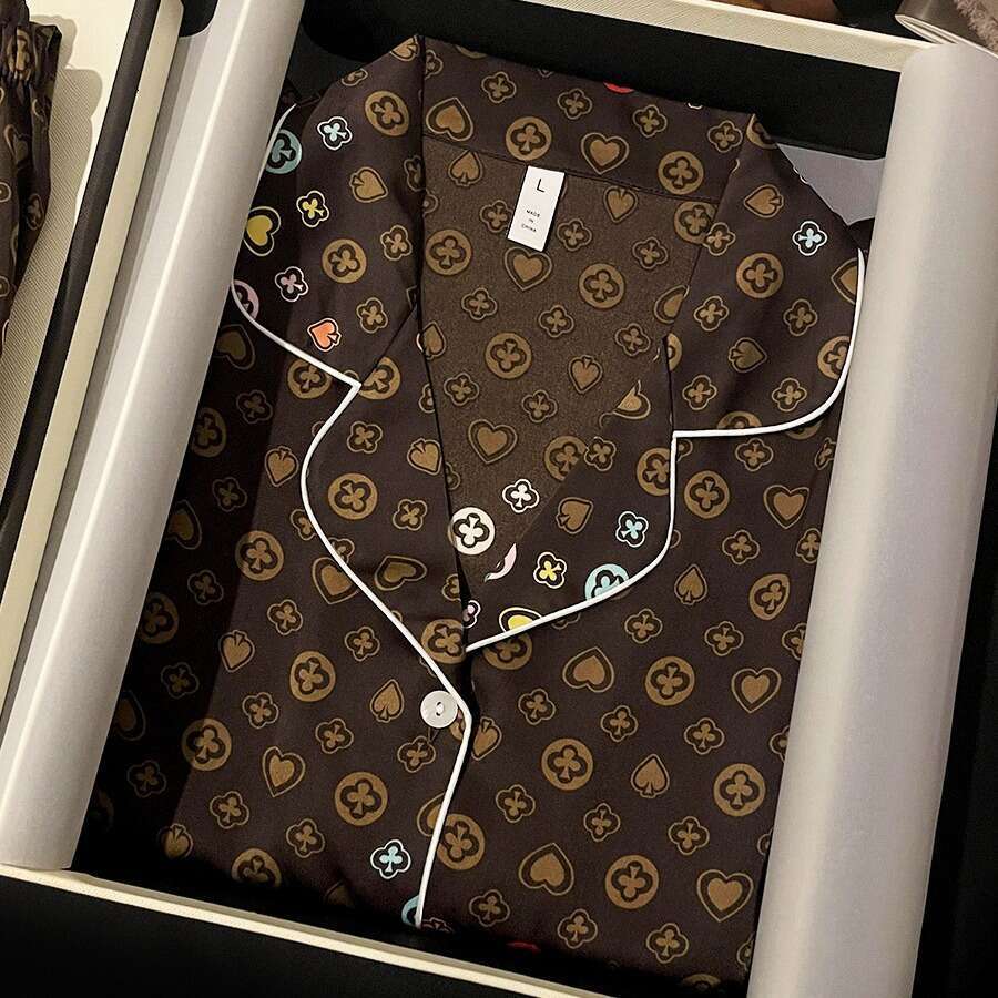 's Limited Edition Floral Light Luxury High-End Feel Women Ice Silk Long-Sleeve Pajamas, Suitable For Outerwear And Homewear