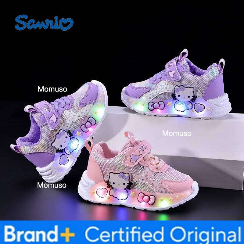 Sanrio Hello Kitty Led baskets décontractées pour les filles d'été imprimer maille respirant enfants éclairé antidérapant mignon extérieur chauss