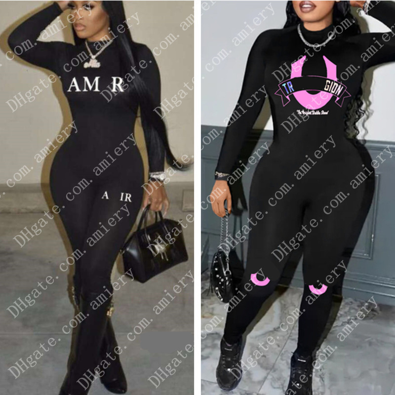 2026 Printemps Designer Femmes Combinaisons Sexy Slim Lettre Imprimer Noir Casual Simple Mode Yoga Fitness Body Élégant Barboteuse