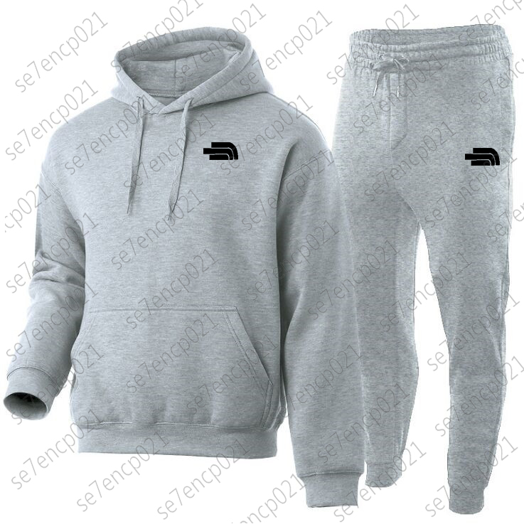 Men's Autumn and Winter Gray Tracksuits Casual Two-Piece Set Hooded Sweatshirt and Pants with Pockets Regular Fit Outdoor Sport Suit-image-998854731