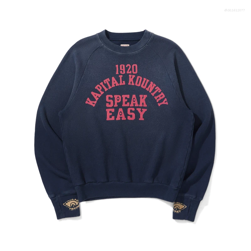 Men's Hoodies Oversized KAPITAL Sweatshirt Pure Cotton Letter Print Quality 1:1 Casual Washed Blue Pullover Unisex