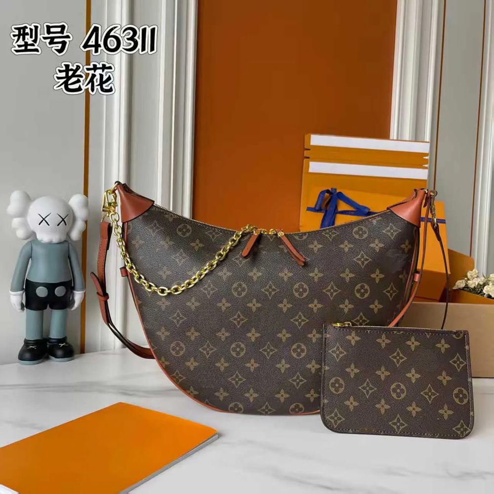 10A loop hobo bags Gold Chain Handbag Designers bags Loop Hobo Fashion Womens Coated Canvas Zipper Crossbody Shoulder Bag handbags Moon purses M4631