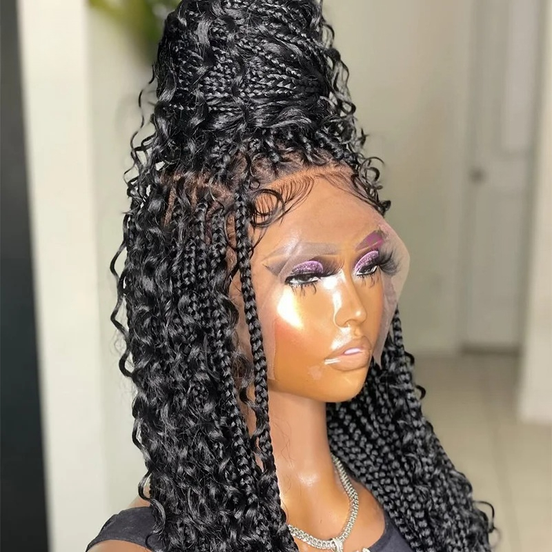 Long Goddess Small Box Braided Wig Knotless Box Cornrow Braids With Baby Hair Women Synthetic 360 Full Lace Front Braiding Hair Wigs 76$