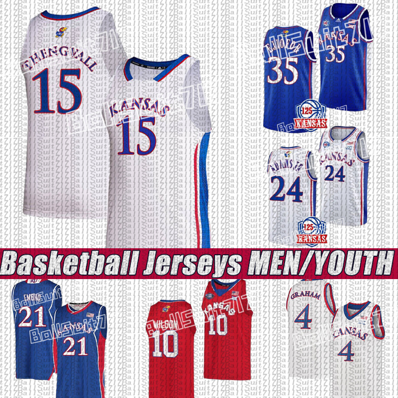 Maillot de basket-ball Kansas Jayhawks # 22 Peterson # 40 Bidunga # 3 Blanc # 14 Council Jr. # 15 Tiller Maillots de basket-ball