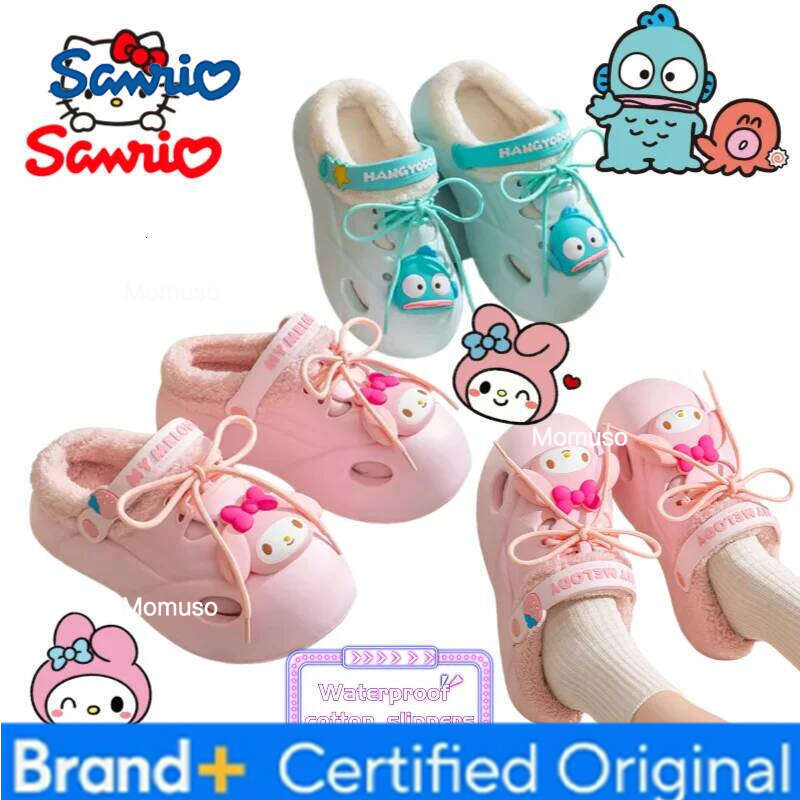 Sanrio New Hello Kitty Kuromi My Melody cartoon cute girls' winter waterproof warm slippers with anti-slip and fleece lining H260115