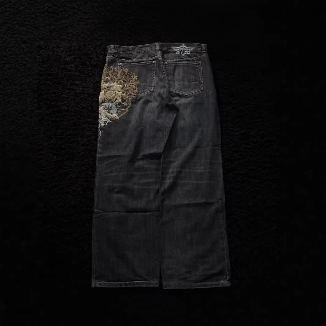 American Style Embroidered Jeans Washed Vintage Fashion Trend Y2K Loose Casual Straight Wide Leg Pants 250820